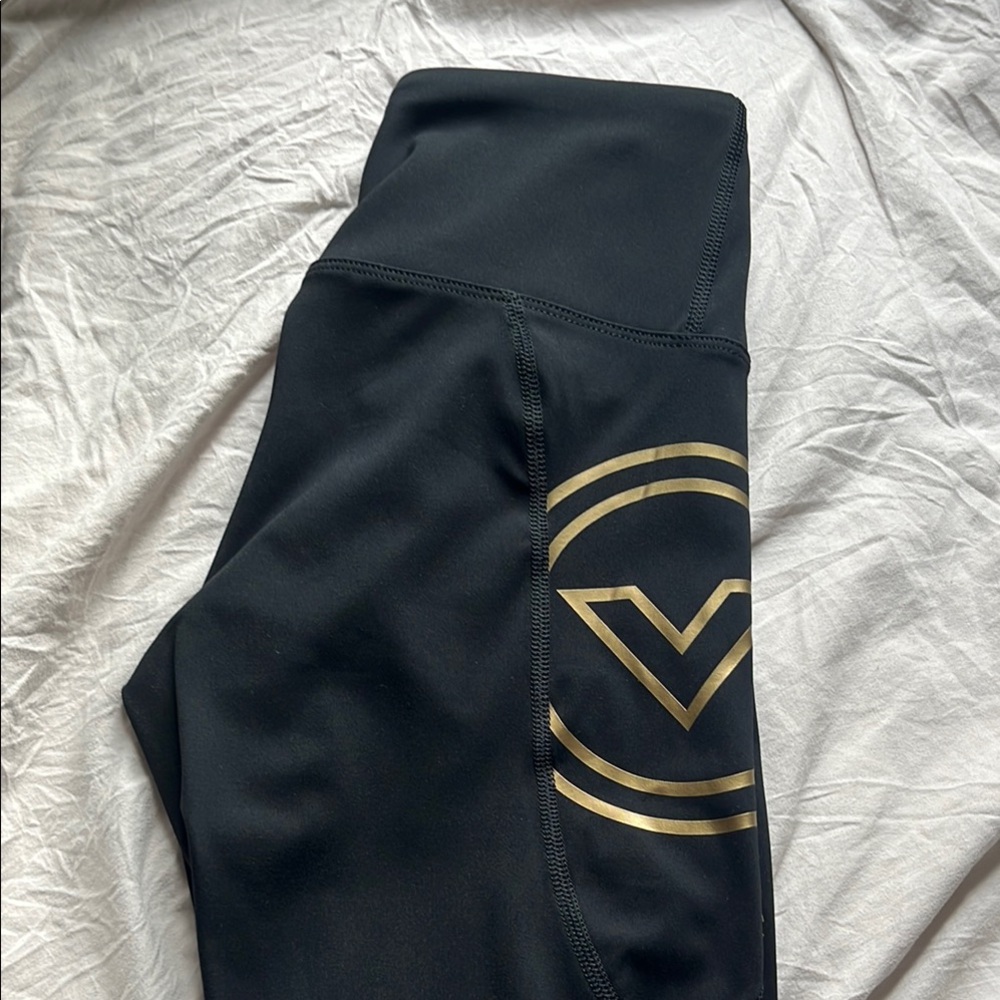 Black Leggings with Gold Logo